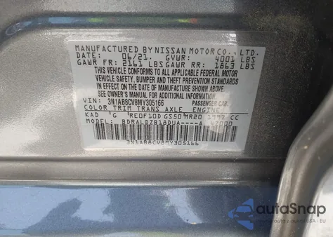 2021 Nissan Sentra Sv Xtronic Cvt z USA, uszkodzony, nr VIN 3N1AB8CV8MY305166